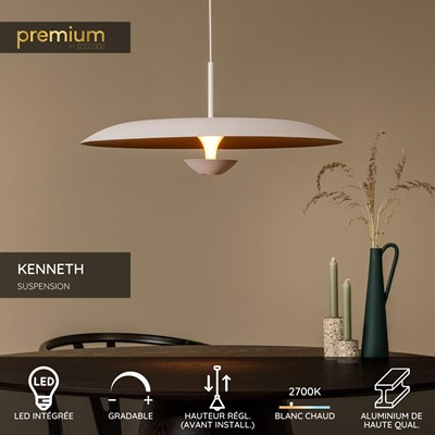 Lucide KENNETH - Suspension - Ø 60 cm - LED Dim. - 1x16W 2700K - Blanc | Premium